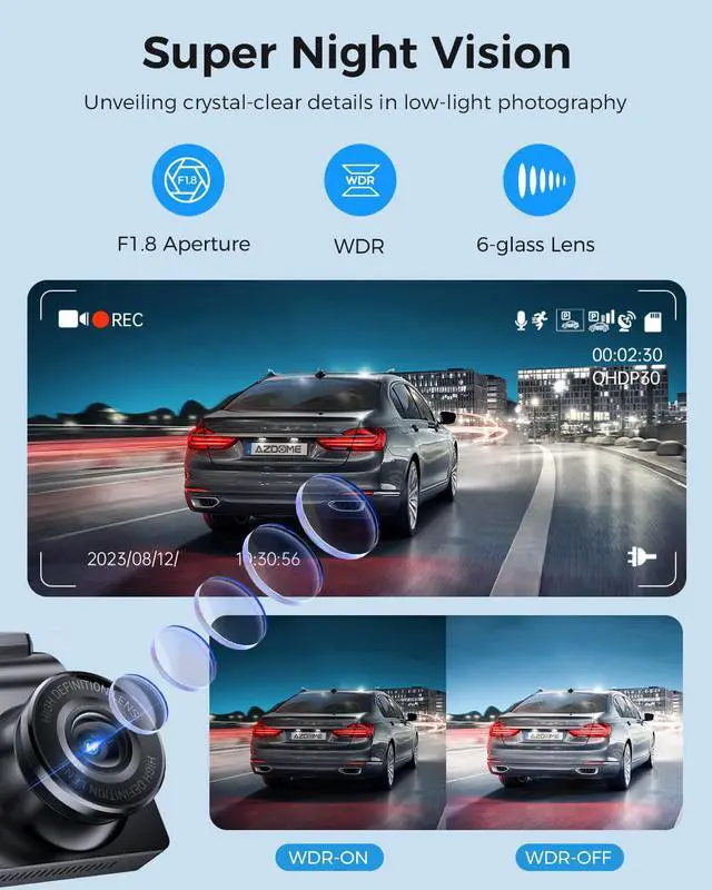 Alt view image 3 of 7 - M63 Lite 4K Dash Cam Front, 2160P Car Camera with Night Vision WDR, 3 Inch IPS Screen Dash Camera Built-in WiFi, G Sensor Loop Recording 24H Parking Mode, Super Capacitor Time Screen Saver