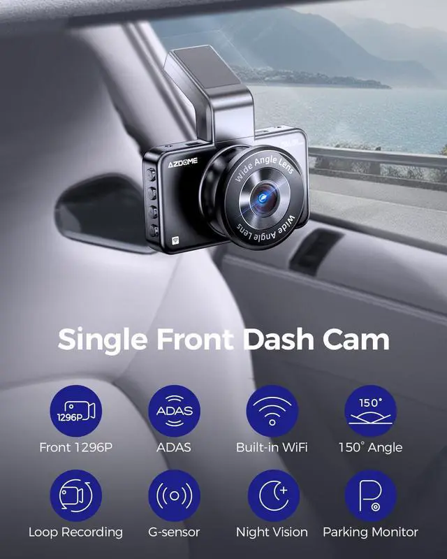 Alt view image 2 of 7 - Front WiFi Dash Cam 1296P HD with 3" LCD Screen, Dashboard Camera with 150° Wide Angle, Night Vision, ADAS, G-Sensor, Loop Recording, 24/7 Parking Mode, Supports 128GB SD Card (M17)