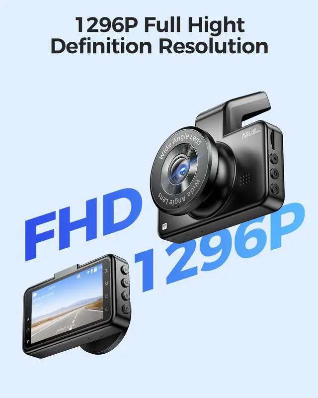Alt view image 4 of 7 - Front WiFi Dash Cam 1296P HD with 3" LCD Screen, Dashboard Camera with 150° Wide Angle, Night Vision, ADAS, G-Sensor, Loop Recording, 24/7 Parking Mode, Supports 128GB SD Card (M17)