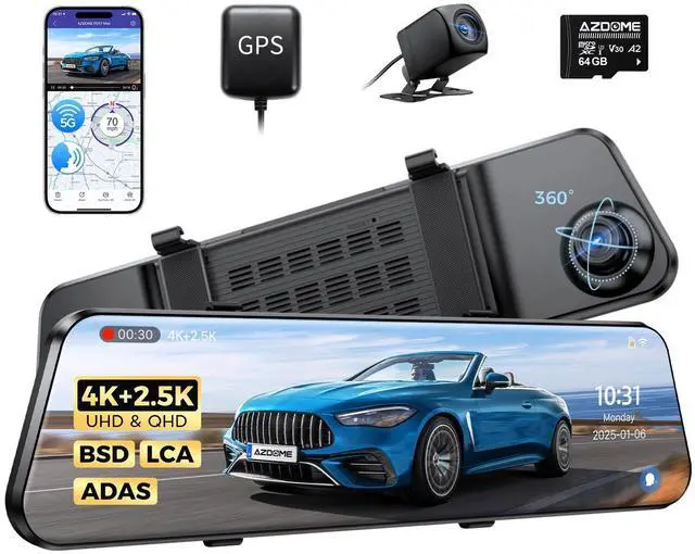 Main image of PG17 Max 4K+2.5K Mirror Dash Cam with ADAS, BSD and LCA, 12" Rear View Mirror Camera with 5GHz WiFi and Voice Control, Rearview Mirror Backup Camera Includes 64GB Card, GPS, Parking Monitor