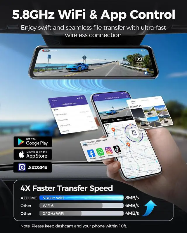 Alt view image 5 of 7 - PG17 Max 4K+2.5K Mirror Dash Cam with ADAS, BSD and LCA, 12" Rear View Mirror Camera with 5GHz WiFi and Voice Control, Rearview Mirror Backup Camera Includes 64GB Card, GPS, Parking Monitor