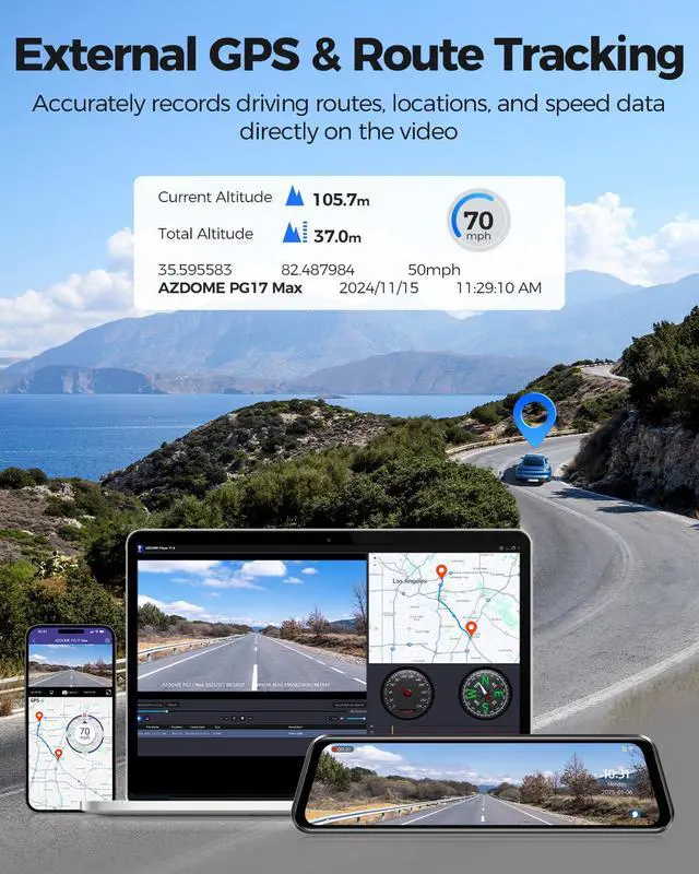 Alt view image 7 of 7 - PG17 Max 4K+2.5K Mirror Dash Cam with ADAS, BSD and LCA, 12" Rear View Mirror Camera with 5GHz WiFi and Voice Control, Rearview Mirror Backup Camera Includes 64GB Card, GPS, Parking Monitor