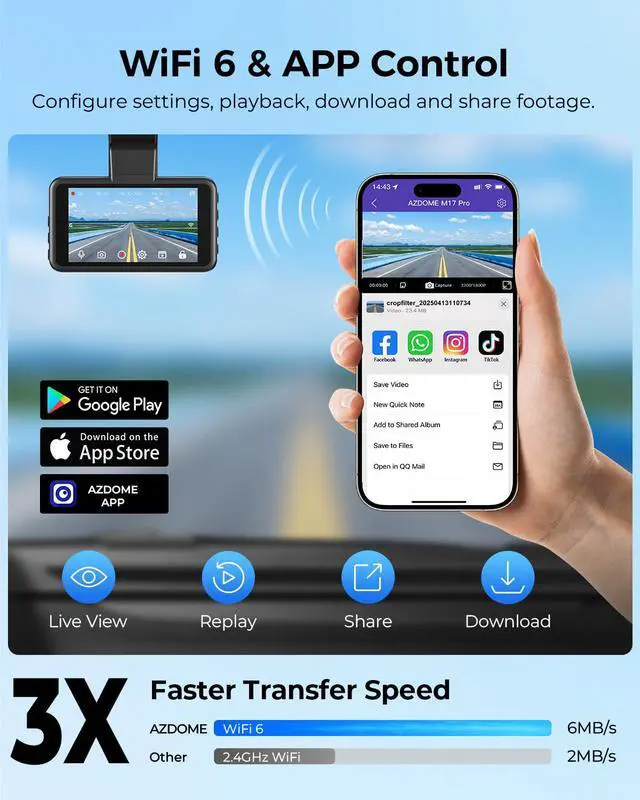 Alt view image 5 of 7 - ADAS Dash Cam Front and Rear 2K+1080P, Free 64GB Card, WiFi 6 Dashcam, Voice Control Dash Camera for Cars, Car Camera with Parking Assist, G-Sensor 24H Parking Mode Loop Recording (M17 Pro)