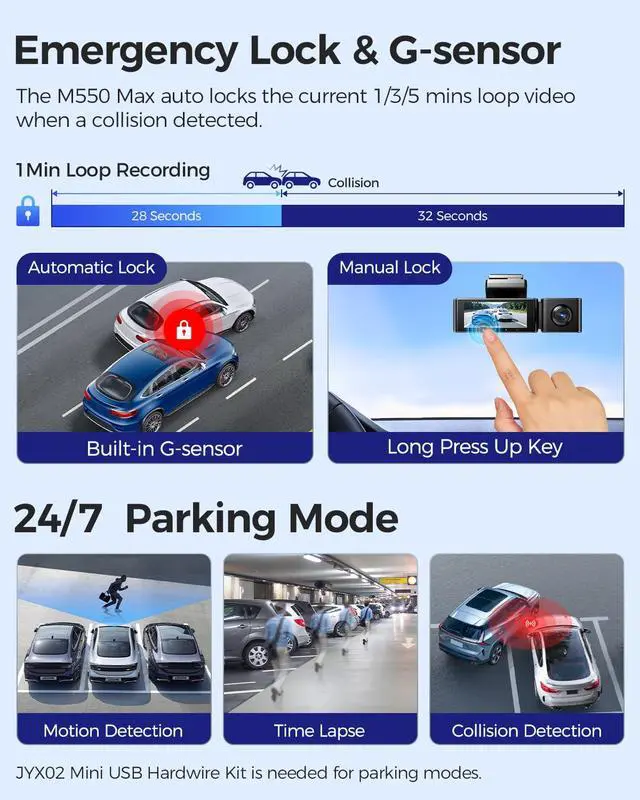 Alt view image 7 of 7 - M550 Max 4K 3 Channel Dash Cam, Dual STARVIS Sensors, AR Effects 4K+2.5K+1080P Front and Rear Inside Triple Car Camera, Built-in WiFi GPS, 64GB Card Included, IR Night Vision, WDR, G-Sensor