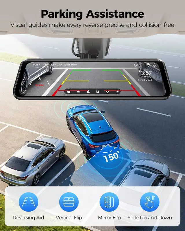 Alt view image 7 of 7 - PG17 Pro STARVIS 2 Mirror Dash Cam Front and Rear with IMX678, ADAS 12" Rear View Mirror Camera, 4K+ 2.5K Dual HDR Dash Camera for Cars, 5.8GHz WiFi Car Camera with 128GB Card Voice Control GPS