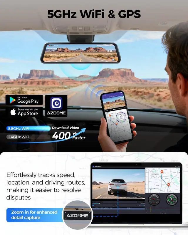Alt view image 4 of 7 - PG17 Pro STARVIS 2 Mirror Dash Cam Front and Rear with IMX678, ADAS 12" Rear View Mirror Camera, 4K+ 2.5K Dual HDR Dash Camera for Cars, 5.8GHz WiFi Car Camera with 128GB Card Voice Control GPS