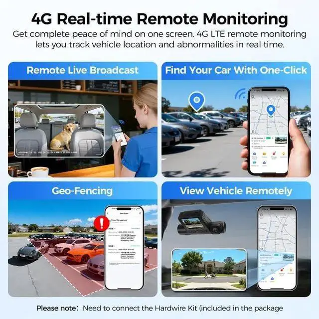 Alt view image 3 of 7 - 4K S58 3 Channel Dash Cam, 2K+1K+1K Dash Cam Front and Rear Inside, 4G LTE, Includes Hardwire Kit & OBD, Parking Mode, Dash Camera for Cars, G-Sensor, Built-in GPS & WiFi 6, WDR