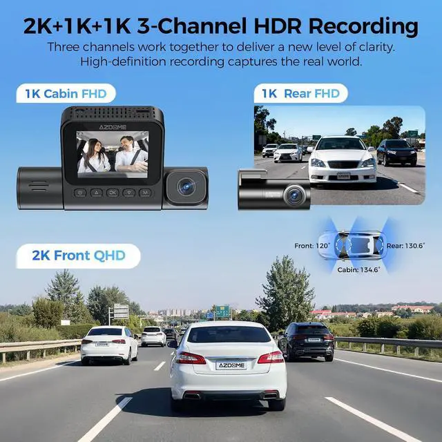 Alt view image 2 of 7 - 4K S58 3 Channel Dash Cam, 2K+1K+1K Dash Cam Front and Rear Inside, 4G LTE, Includes Hardwire Kit & OBD, Parking Mode, Dash Camera for Cars, G-Sensor, Built-in GPS & WiFi 6, WDR
