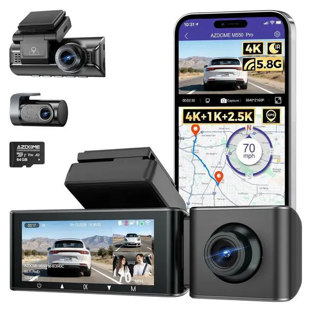 Alt view image 2 of 7 - M550 Pro 4K 3 Channel Dash Cam with 256GB TF Card, Larger Storage Capacity