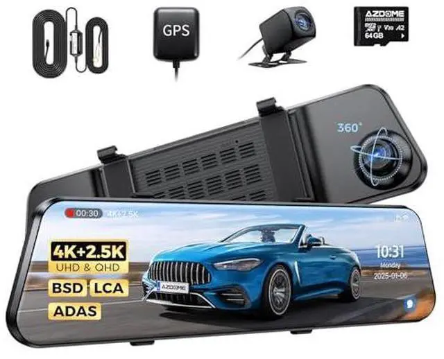 Main image of PG17 Max Mirror Dash Cam with 3-Lead Type-C USB Hardwire Kit (JYX05)