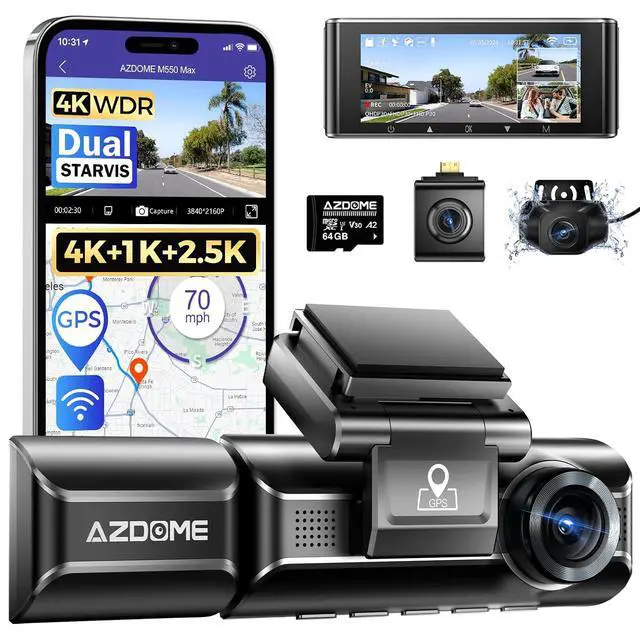 Alt view image 2 of 7 - M550 Max 3 Channel Dash Cam with 3-Lead Type-C USB Hardwire Kit (JYX05) and 20ft 6 Pin Extension Cable