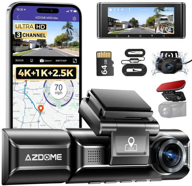 Main image of M550 Max 3 Channel Dash Cam with Rear Window Bracket and 3-Lead Type-C USB Hardwire Kit (JYX05)