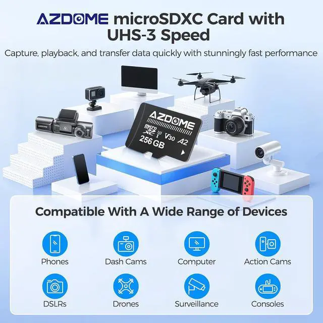Alt view image 3 of 7 - 256GB Micro SD Card microSDXC Memory Card for M550 Max, GS63H Pro, PG17 Max, PG17 Pro Dash Cam Full HD & 4K UHD, U3, A2, V30