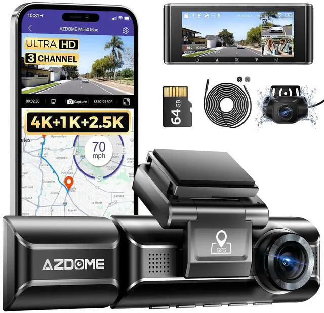 Main image of Built for Longer Rigs M550 Max 4K 3 Channel Dash Cam with 20ft 6 Pin Extension Cable,Longer Rear Cam for Minivan UTV Truck RV