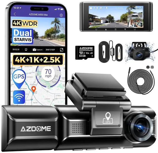 Main image of M550 Max 3 Channel Dash Cam with 3-Lead Type-C USB Hardwire Kit (JYX05) and 20ft 6 Pin Extension Cable