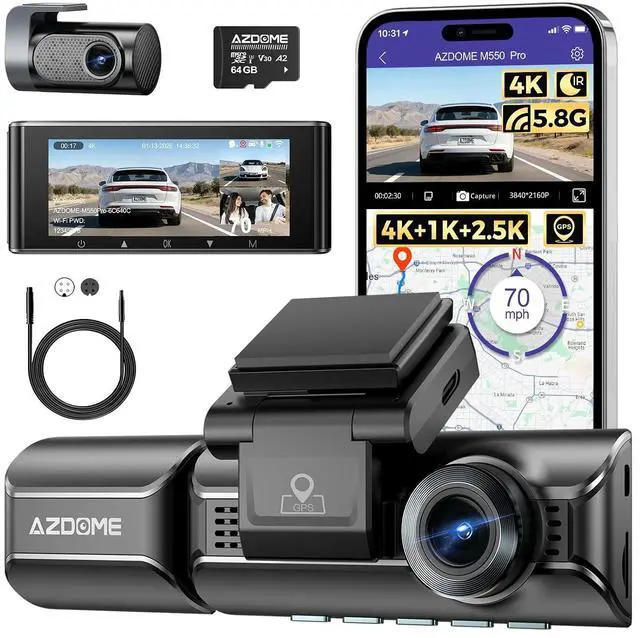 Main image of Built for Longer Rigs M550 Pro 4K 3 Channel Dash Cam with 20ft 4 Pin Extension Cable,Longer Rear Cam for Minivan UTV Truck RV