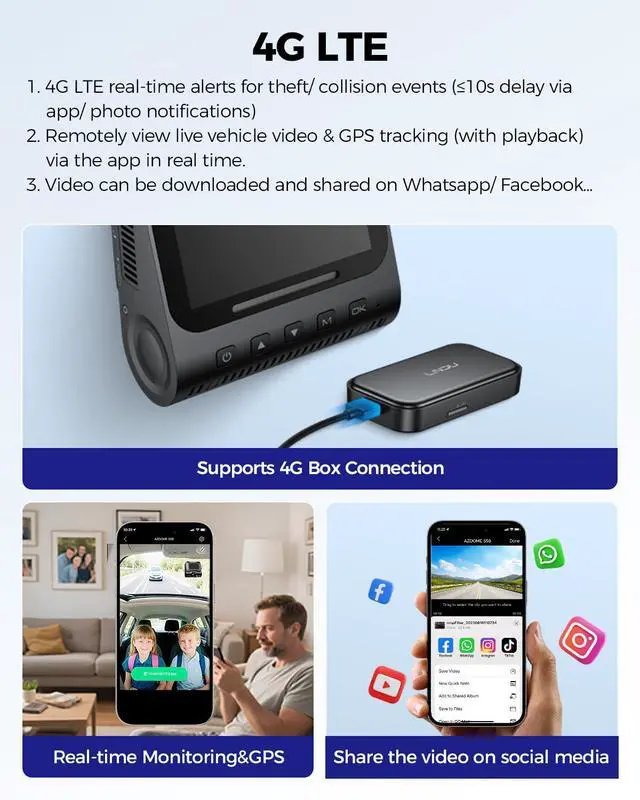 Alt view image 2 of 7 - V820 4K+1080P Dash Cam Front and Rear, Dual STARVIS 2 IMX678 & IMX662, ADAS & SR Effect, 24H Parking Mode, Built-in WiFi GPS, 3''IPS Car Camera, 64GB Card Included, Voice Control, Support 4G LTE
