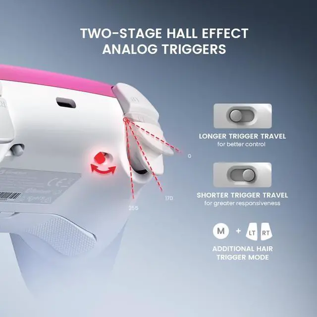 Alt view image 3 of 7 - Super Nova Wireless Gaming Controller for PC/Switch/Switch 2/iOS/Android, 1000Hz Polling Rate, Hall Effect Stick & Trigger, Rubberized Grips, RGB Lighting, 1000mAh - Pink