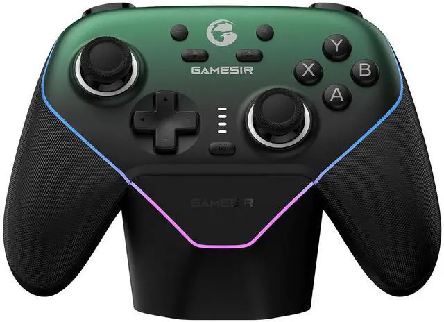 Main image of Super Nova Wireless Gaming Controller for PC/Switch/iOS/Android, Hall Effect Stick & Trigger, RGB Lighting, Swappable ABXY, Detachable Faceplate, 1000mAh with Charging Dock - Green