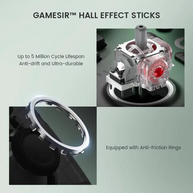 Alt view image 3 of 7 - Super Nova Wireless Gaming Controller for PC/Switch/iOS/Android, Hall Effect Stick & Trigger, RGB Lighting, Swappable ABXY, Detachable Faceplate, 1000mAh with Charging Dock - Green