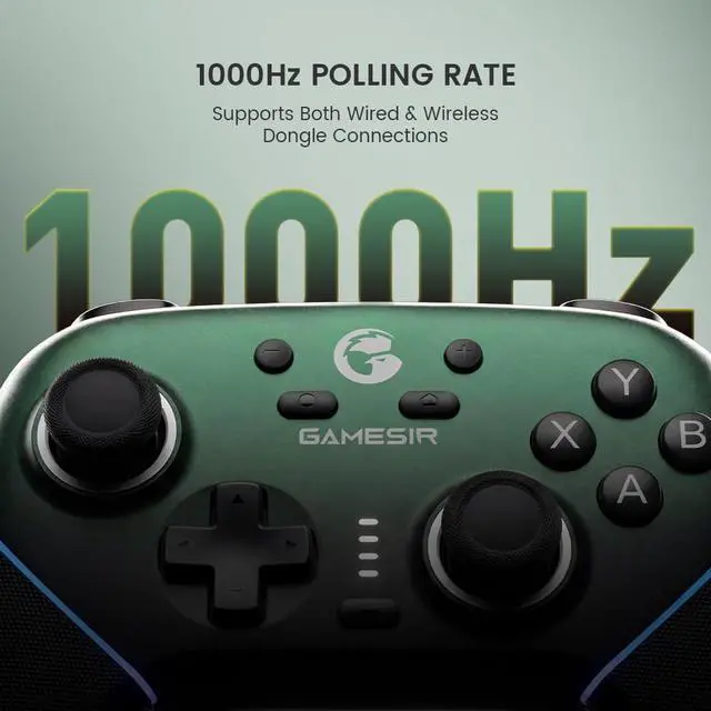 Alt view image 5 of 7 - Super Nova Wireless Gaming Controller for PC/Switch/iOS/Android, Hall Effect Stick & Trigger, RGB Lighting, Swappable ABXY, Detachable Faceplate, 1000mAh with Charging Dock - Green