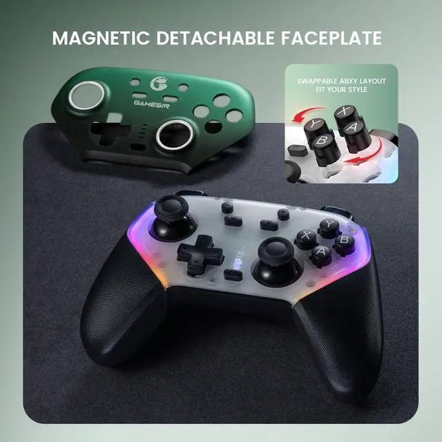 Alt view image 6 of 7 - Super Nova Wireless Gaming Controller for PC/Switch/iOS/Android, Hall Effect Stick & Trigger, RGB Lighting, Swappable ABXY, Detachable Faceplate, 1000mAh with Charging Dock - Green