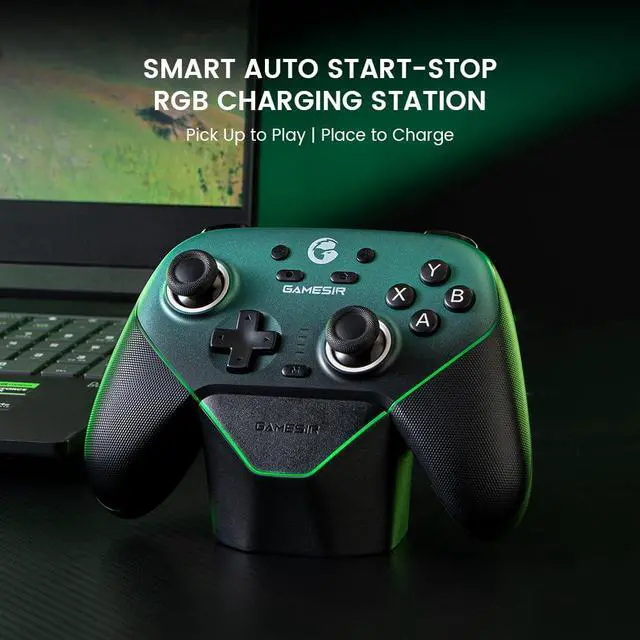 Alt view image 7 of 7 - Super Nova Wireless Gaming Controller for PC/Switch/iOS/Android, Hall Effect Stick & Trigger, RGB Lighting, Swappable ABXY, Detachable Faceplate, 1000mAh with Charging Dock - Green
