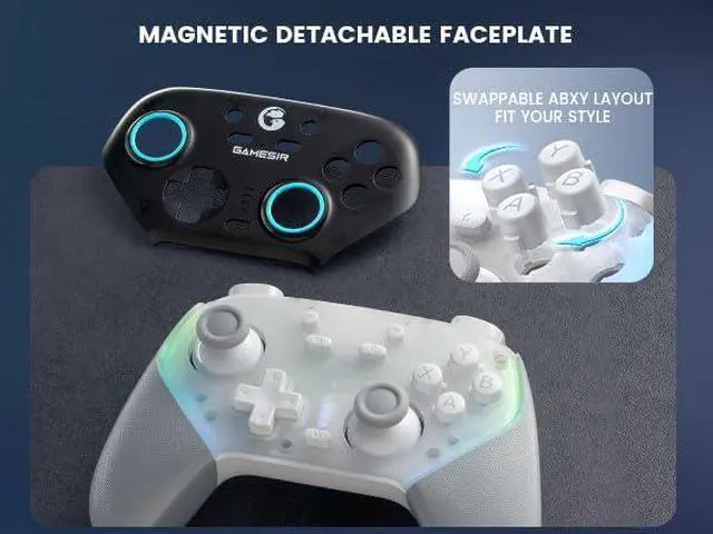 Alt view image 3 of 7 - Super Nova Wireless Gaming Controller for PC/Switch/iOS/Android, Hall Effect Stick & Trigger, RGB Lighting, Swappable ABXY, Detachable Faceplate, 1000mAh with Charging Dock - Black&White