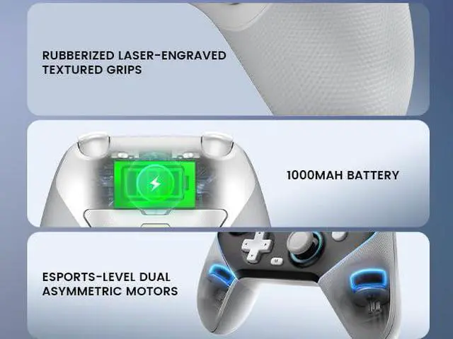 Alt view image 6 of 7 - Super Nova Wireless Gaming Controller for PC/Switch/iOS/Android, Hall Effect Stick & Trigger, RGB Lighting, Swappable ABXY, Detachable Faceplate, 1000mAh with Charging Dock - Black&White