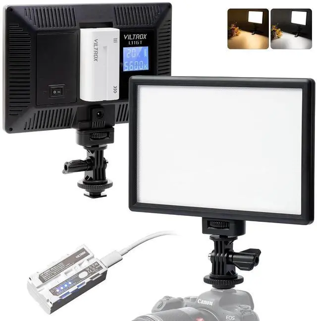 Main image of 15W LED Video Light Panel, 3300K-5600K On Camera Light, Super Thin Key Light Panel with NP-F550, Led Photography Lighting CRI95+ for Studio Photography Video Recording Live Streaming L116T