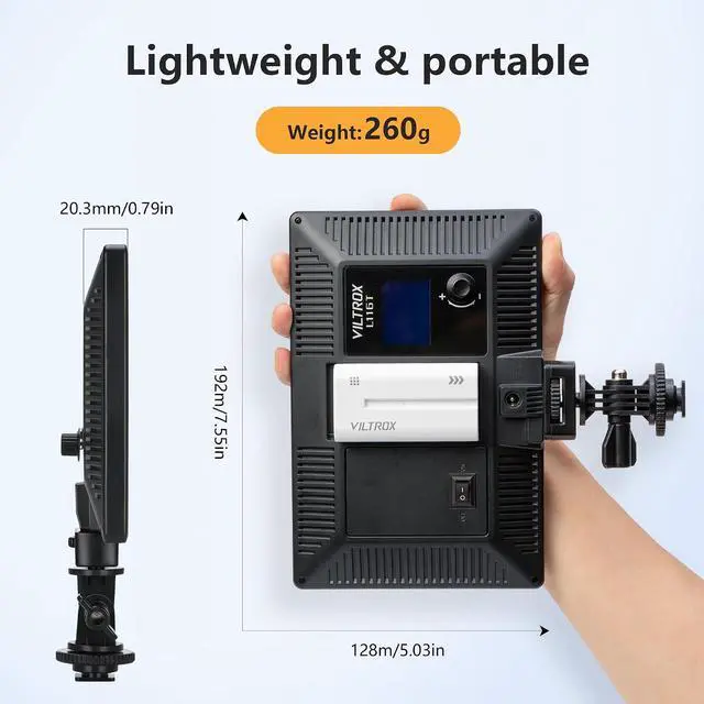 Alt view image 3 of 7 - 15W LED Video Light Panel, 3300K-5600K On Camera Light, Super Thin Key Light Panel with NP-F550, Led Photography Lighting CRI95+ for Studio Photography Video Recording Live Streaming L116T