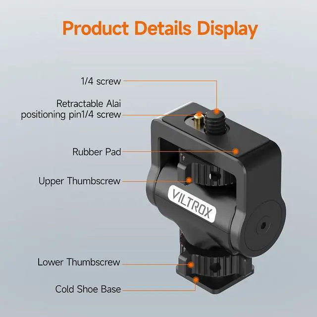 Alt view image 6 of 6 - Adjustable Gimbal Monitor Cold Shoe Adapter, Metal Field Monitor Mount Holder, 360 Degree Swivel and Tilt Adjustable Monitor Mount Bracket with Cold Shoe Mount, Locating Pin Design Cold Hot Adapter