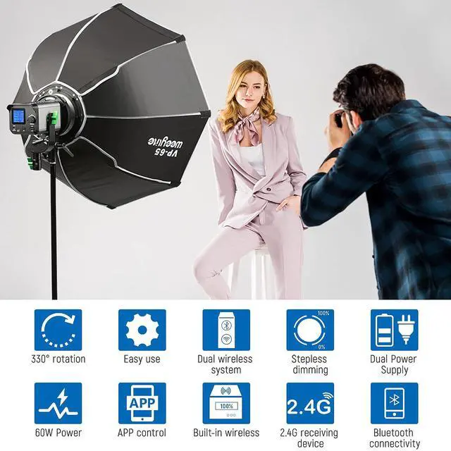 Alt view image 3 of 7 - 2500K-8500K LED Video Lighting, 60W Bowens Mount Smartphone Remote Studio Continuous Light for Portrait Wedding Outdoor Shooting YouTube Videos