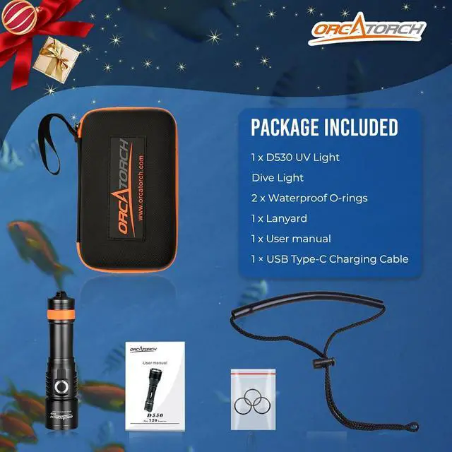 Alt view image 5 of 5 - D530 Scuba Dive Light 1200 Lumens, Titanium Alloy Diving Flashlight with Waterproof IP68, Diving Flashlight 3 Lighting Modes for Underwater 150m Diving (UV Light