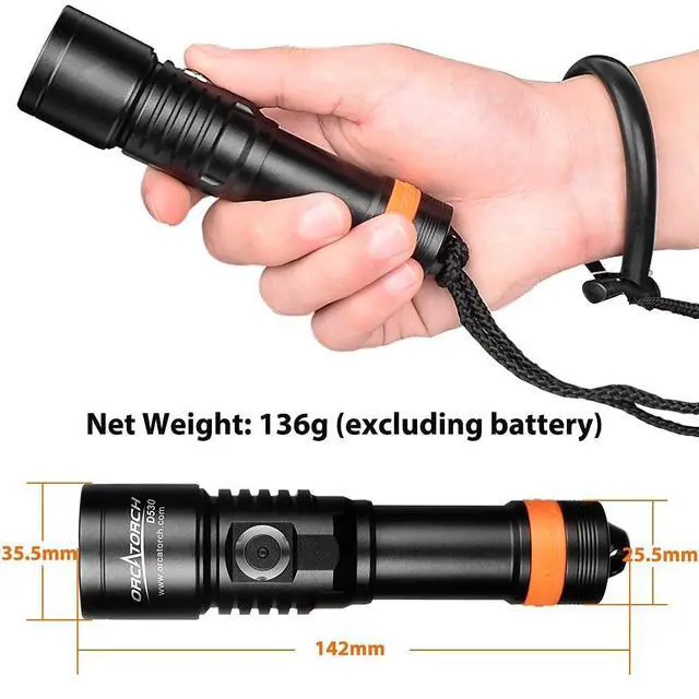 Alt view image 2 of 5 - D530 Scuba Dive Light 1200 Lumens, Titanium Alloy Diving Flashlight with Waterproof IP68, Diving Flashlight 3 Lighting Modes for Underwater 150m Diving (UV Light