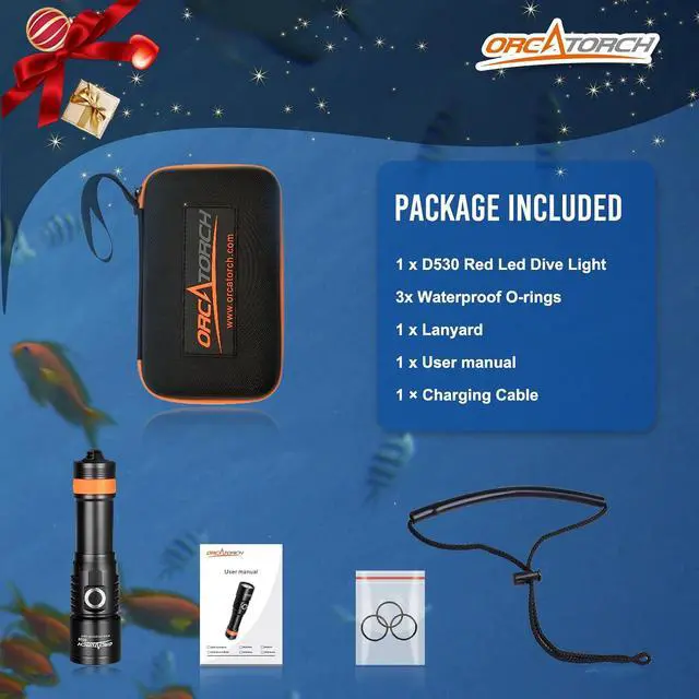 Alt view image 6 of 7 - D530 Scuba Dive Light 190 Lumens, Titanium Alloy Diving Flashlight with Waterproof IP68, Diving Flashlight 2 Lighting Modes for Underwater 150m Diving (Red Light