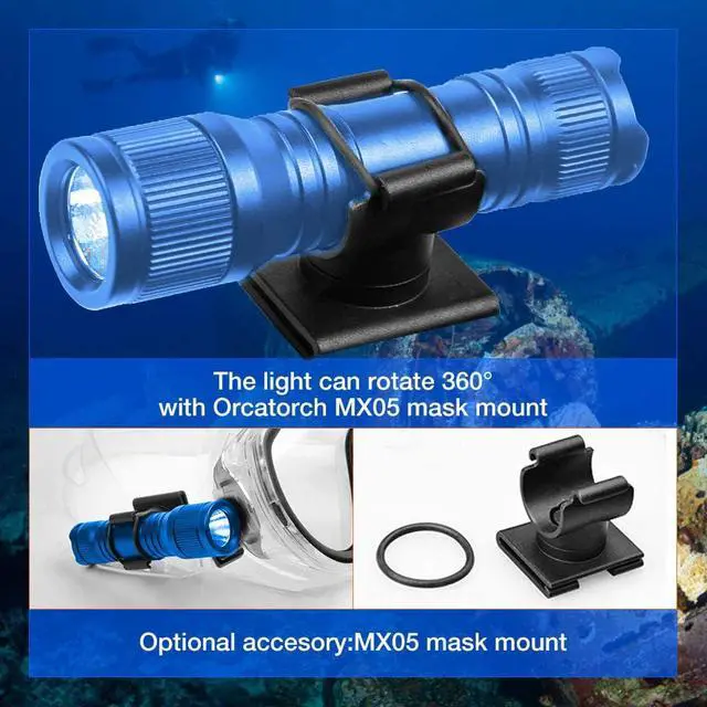 Alt view image 4 of 7 - D560 Mini Scuba Dive Light Headlamp 650 Lumen Mask Diving Flashlight with 360° Rotatable Mask Clip, Underwater 150m Backup Headlight with Rotary Switch (Not Included Snorkel Mask) (Blue)