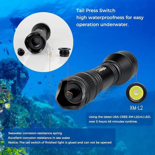 Alt view image 3 of 7 - D550 Dive Light 1000 Lumens Scuba Diving Flashlight 3 Modes IP68 Waterproof Underwater Lights Night Dive Submarine Torch with Wrist Mount for Outdoor Exploration Under Water Sports