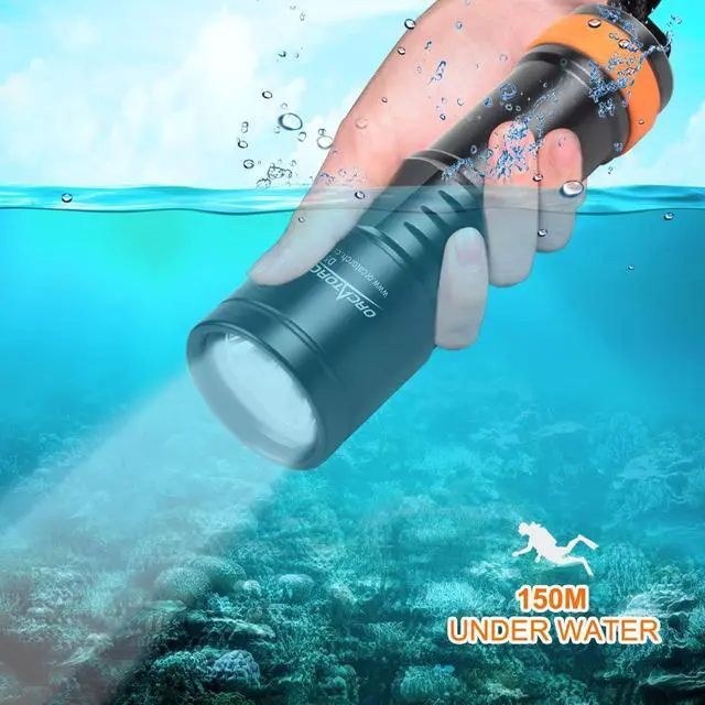 Alt view image 4 of 7 - D580 Scuba Dive Light, Max 530 Lumens Underwater Flashlight with 6 Degrees Narrow Beam, IP68 Waterproof Twist Switch Night Dive Torch, 3 AAA Batteries Included