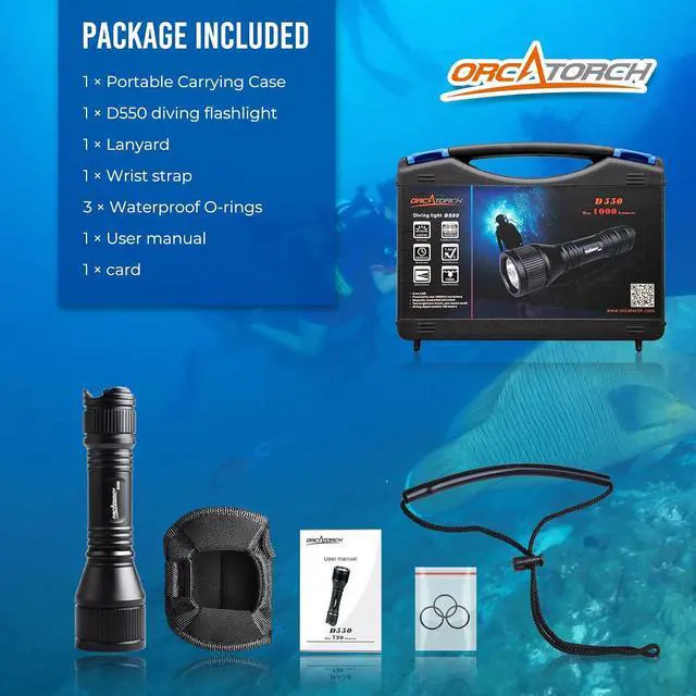 Alt view image 7 of 7 - D550 Dive Light 1000 Lumens Scuba Diving Flashlight 3 Modes IP68 Waterproof Underwater Lights Night Dive Submarine Torch with Wrist Mount for Outdoor Exploration Under Water Sports