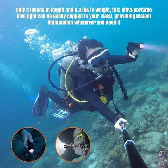 Alt view image 5 of 7 - D580 Scuba Dive Light, Max 530 Lumens Underwater Flashlight with 6 Degrees Narrow Beam, IP68 Waterproof Twist Switch Night Dive Torch, 3 AAA Batteries Included