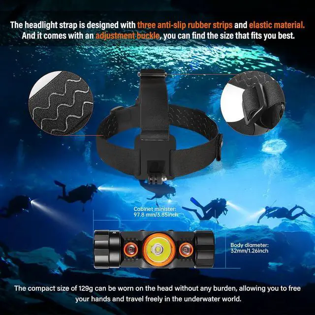 Alt view image 3 of 6 - TD01 Diving Headlamp 1200 Lumens Scuba Dive Light 5 Modes Dual-Color (White/Red) Professional Underwater 150m Headlight, IP68 Waterproof Flashlight for Caving Snorkeling Spearfishing