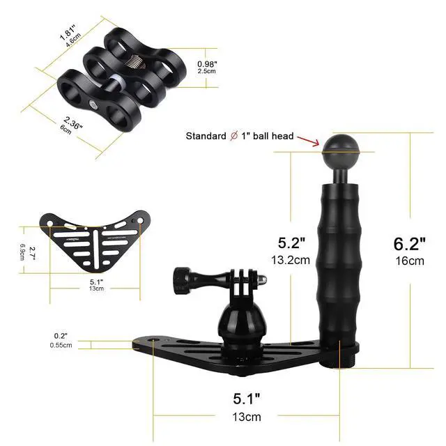 Alt view image 3 of 7 - H02 Underwater Camera Tray Kit for gopro, Universal Waterproof Camera housing Handheld Grip Video Stabilizer Holder, for Underwater Photography