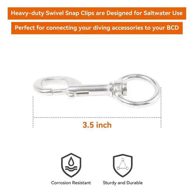Alt view image 2 of 7 - Swivel Eye Snap Hook Stainless Steel Bolt Snap Corrosion-Resistant Marine Clips for Underwater Scuba Diving, Dog Leash, Key Chain, Camera Strap, Clothesline (Three Optional Size)