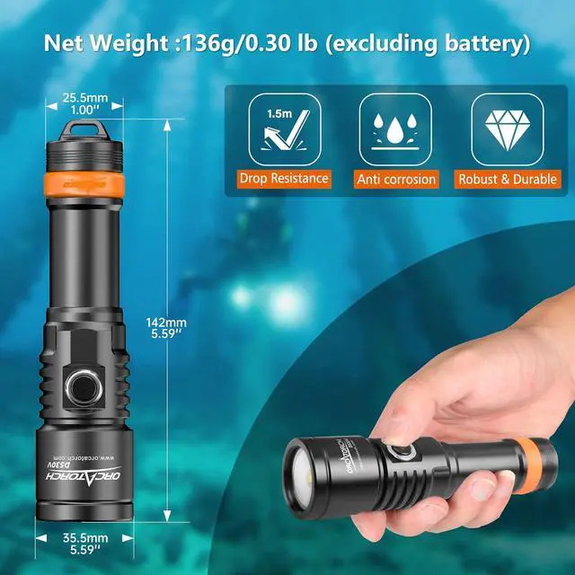 Alt view image 6 of 7 - D530V 1200 Lumens Underwater Video Light, 120° Super Wide Beam Dive Flashlight, 2 Modes with ZJ18 Ball Joint, IP68 Waterproof (150m) for Scuba Diving Photography/Videography