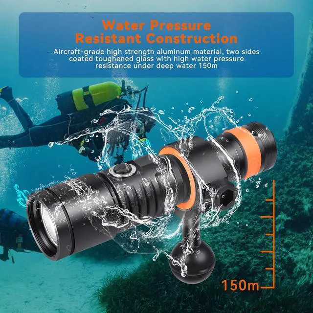 Alt view image 7 of 7 - D530 Dive Light Kit with Titanium Alloy Side Button Switch D530V Dive Light Kit with ZJ18 Ball Joint Bracket Bundle