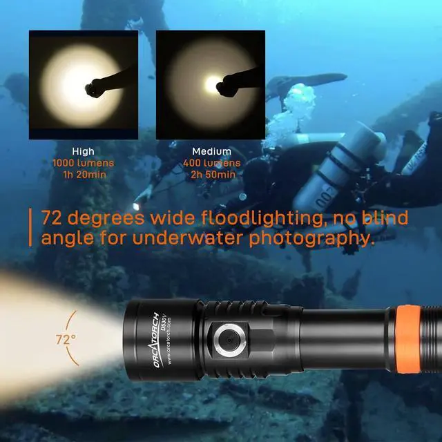 Alt view image 2 of 6 - D530V 1000 Lumen Scuba Dive Video Light 120 Degrees Wide Beam Angle, Underwater 150 Meters Diving Photography Light with Safety Lock Function Battery Power Indicator5500K Warm White Light