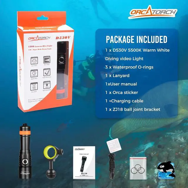 Alt view image 6 of 6 - D530V 1000 Lumen Scuba Dive Video Light 120 Degrees Wide Beam Angle, Underwater 150 Meters Diving Photography Light with Safety Lock Function Battery Power Indicator5500K Warm White Light