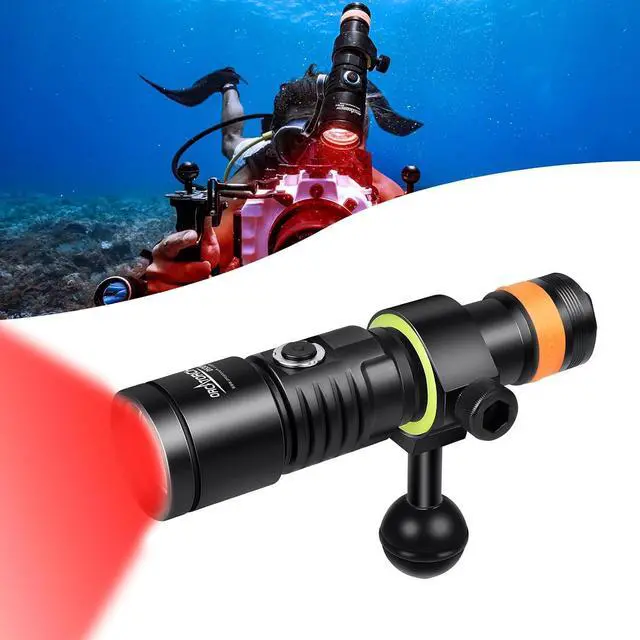 Main image of D530V Red LED Dive Light 160 Lumen Scuba Diving Video Light 120 Degrees Wide Beam Angle, Underwater 150 Meters Diving Photography Light with Safety Lock Function and Battery Power Indicator