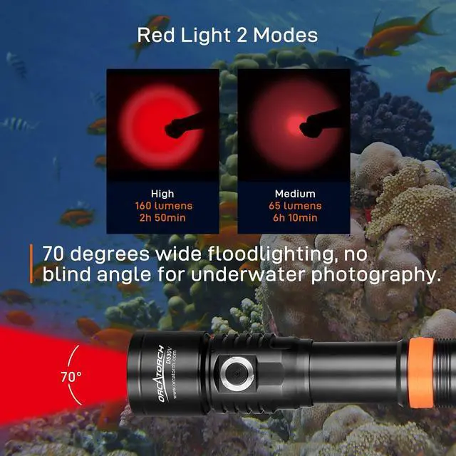 Alt view image 3 of 7 - D530V Red LED Dive Video Light 160 Lumen 120 Degrees Photography Light with Ball Joint & H02 Underwater Camera Tray Kit